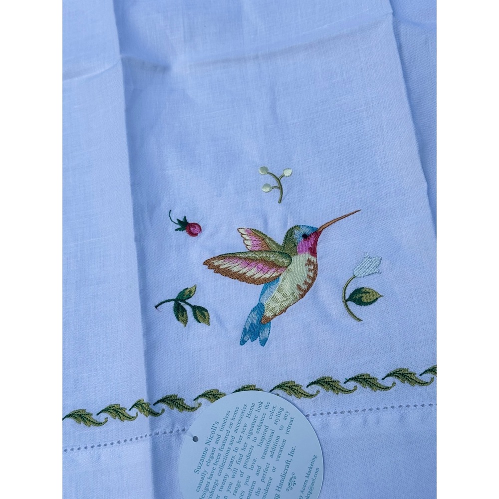 Suzanne Nicoll Hummingbird Embroidered Guest Towels Set of‎ 2 Linen Cotton White - Picture 11 of 11